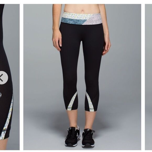 Lululemon Run: Inspire Crop II Leggings Black Floral Quilted Patchwork Size 6 - Picture 1 of 10